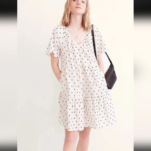 Madewell Cotton Linen Lorelei Babydoll Dress Clip Dot Cream White S Small - Picture 1 of 9